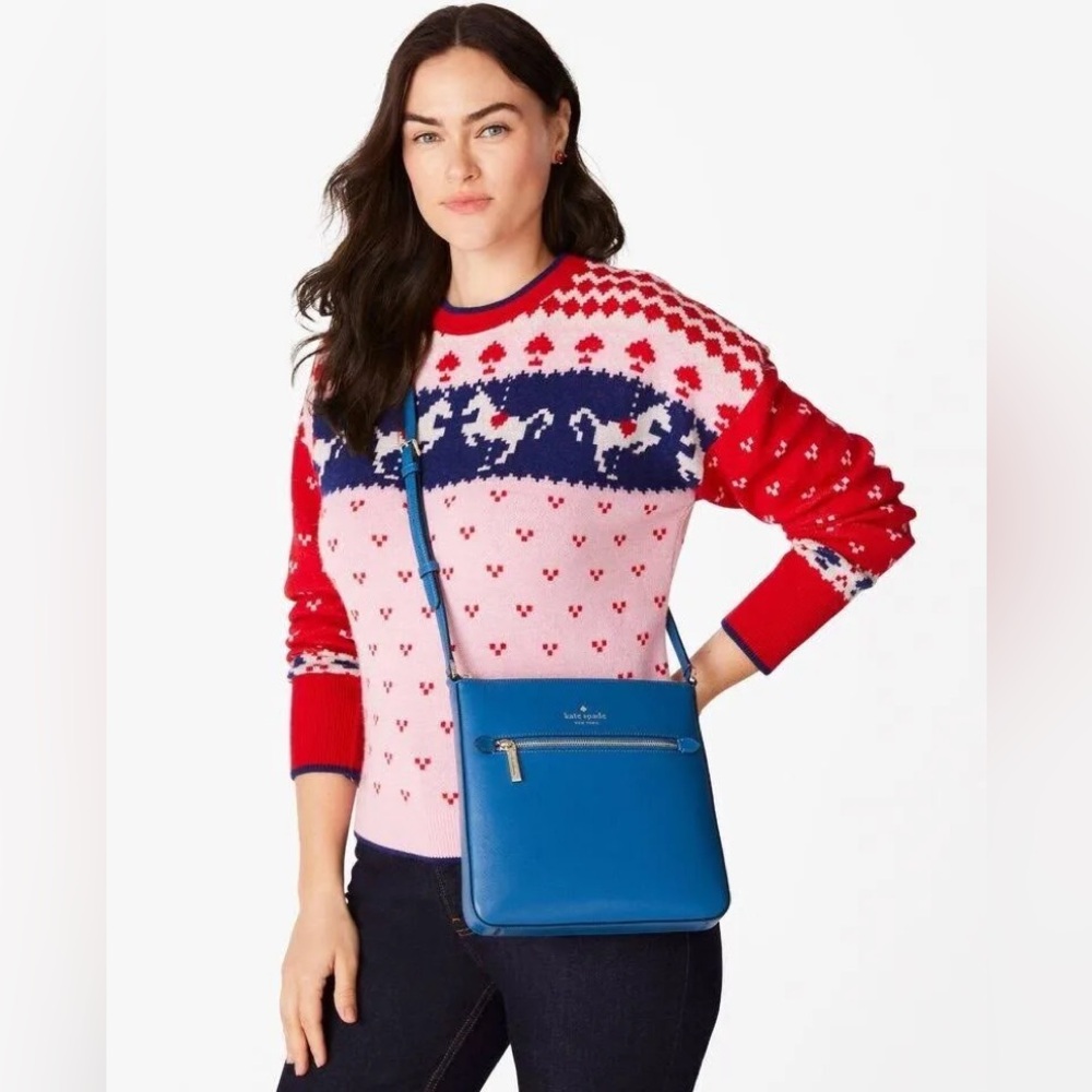 New Kate Spade New York Sadie North South Blue Saffiano Leather Crossbody Bag